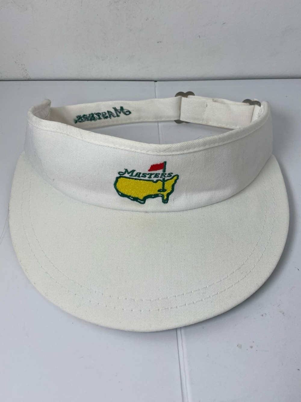 Masters Golf Vintage American Needle White Visor with Yellow & Red
